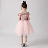 ly3173 Pink Rose Print Embroidered Chiffon Flower Girl Poncho Dress For Wedding, Party, Occations