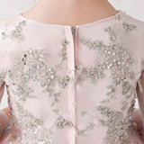 ly3179 Vestido tipo poncho de gasa rosa para niña con estampados plateados