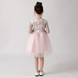 ly3179 Vestido tipo poncho de gasa rosa para niña con estampados plateados