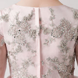 ly3180 Vestido largo de gasa rosa para niña con estampados plateados