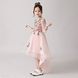 ly3181 Pink Chiffon Flower Girl Long Dress with Colorful Flower Prints