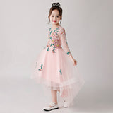 ly3181 Pink Chiffon Flower Girl Long Dress with Colorful Flower Prints