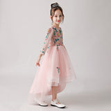 ly3181 Pink Chiffon Flower Girl Long Dress with Colorful Flower Prints