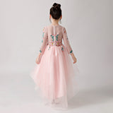ly3181 Pink Chiffon Flower Girl Long Dress with Colorful Flower Prints