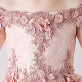 ly3182 Vestido largo de gasa con bordados y estampado de rosas rosas para niñas para bodas, fiestas y ocasiones especiales