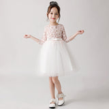 فستان بونشو شيفون مطبوع باللون الأبيض للفتيات الصغيرات ly3184