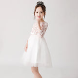 فستان بونشو شيفون مطبوع باللون الأبيض للفتيات الصغيرات ly3184