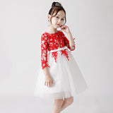 فستان بونشو شيفون مطبوع باللون الأحمر للفتيات الصغيرات ly3185