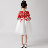 فستان بونشو شيفون مطبوع باللون الأحمر للفتيات الصغيرات ly3185