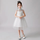 Vestido cheongsam blanco bordado con estampado floral para niña de las flores ly3188