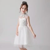 Vestido cheongsam blanco bordado con estampado floral para niña de las flores ly3188