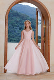 Pink V-neck Sleeveless Chiffon Flower Girl Gown Dress