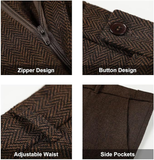 Retro Tweed Herringbone Slim Fit Notch Lapel Tuxedos Set Prom 3 Piece Men's Suit