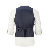 بدلة رجالية ضيقة من 3 قطع ذات صدر مزدوج باللون الأزرق الداكن ly1350