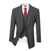 Grey Plaid Men's Double Breasted Blazer