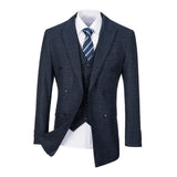 Navy Plaid Men's Double Breasted Blazer