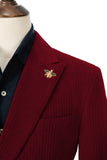 Unique Red Peak Lapel Corduroy Suit 2 Pieces Men's Suits Jacket+Pants