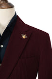 Unique Red Peak Lapel Corduroy Suit 2 Pieces Men's Suits Jacket+Pants