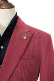 Unique Red Peak Lapel Corduroy Suit 2 Pieces Men's Suits Jacket+Pants