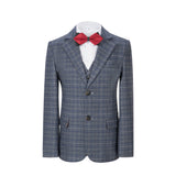 ly1147 Blue-white Plaid 3 Piece Boys Suits Blazer Vest and Pants