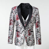 ly1508 New Arrival White Unique Red Patterned Party Banquet 3 Piece Men Suits