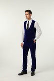 ly1583 Royal Blue Velvet 3 Piece Men's Formal Suits With Jacket Vest Pants