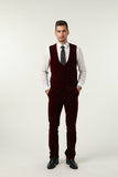ly1300 Burgundy Velvet 3 Piece Men's Formal Suits