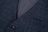 ly1652 Navy Plaid Men's 3 Piece Slim Fit Suit Set Double Breasted Blazer Vest Pants for Party, Wedding and Business