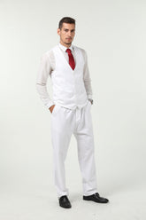 White Men's Suits 2 Pieces Vest+Pants Set V-Neck Slim Fit Casual Waistcoat Suit