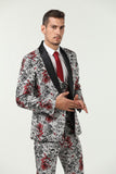 ly1508 New Arrival White Unique Red Patterned Party Banquet 3 Piece Men Suits