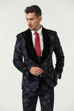ly1514 New Arrival Navy Velvet Unique Patterned Party Banquet 3 Piece Men Suits