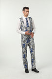 ly1507 New Arrival White Unique Blue Patterned Party Banquet 3 Piece Men Suits