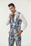 ly1507 New Arrival White Unique Blue Patterned Party Banquet 3 Piece Men Suits