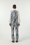 ly1507 New Arrival White Unique Blue Patterned Party Banquet 3 Piece Men Suits