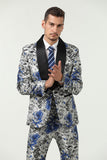 ly1507 New Arrival White Unique Blue Patterned Party Banquet 3 Piece Men Suits