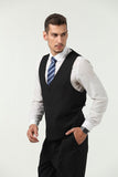 ly1670 Traje de hombre negro de 2 piezas, conjunto de chaleco y pantalones, traje informal ajustado con cuello en V y chaleco