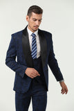 ly1506 Navy Patterned Wedding Prom 3 Piece Men Suits Tuxedos