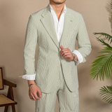 Conjunto de traje y pantalones cortos de seersucker ligeros de verano para hombre, informal, ly1133