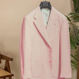 Conjunto de traje y pantalones cortos de seersucker ligeros de verano para hombre, informal, ly1133