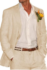 Casual Beach Wedding 2 Piece Linen Men Suits