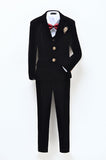 ly1596 Traje formal de 3 piezas de terciopelo negro para niño con chaqueta, chaleco y pantalones