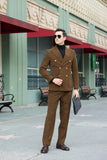 Double Breasted Peak Lapel Corduroy Suit 2 Pieces Men's Suits Jacket+Pants