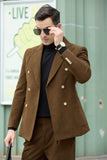 Double Breasted Peak Lapel Corduroy Suit 2 Pieces Men's Suits Jacket+Pants