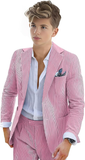 ly1119 Traje de seersucker para niños, esmoquin de 2 piezas para niños, blazer a rayas, pantalones