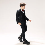 ly1260 Trajes elegantes de 5 piezas para niños a cuadros azul marino