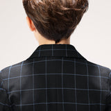 ly1260 Trajes elegantes de 5 piezas para niños a cuadros azul marino