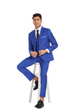 ly1353 Trajes de 3 piezas para hombre, para fiesta de negocios, banquetes y padrinos de boda, en color azul real