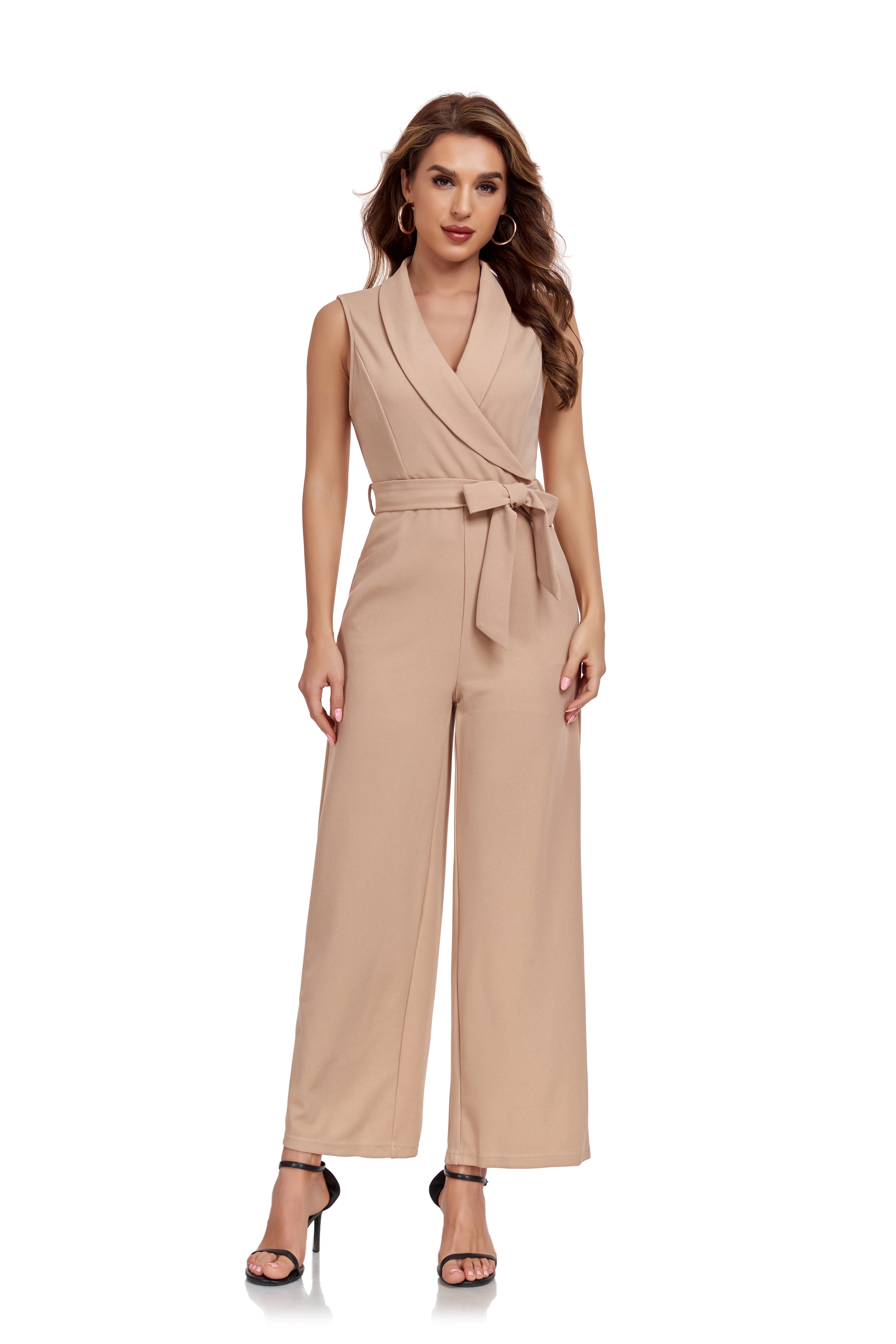 Champagne Women’s Sleeveless High Waist Wide Leg Romper