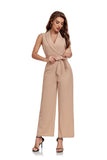 ly1381 Champagne Women’s Sleeveless High Waist Wide Leg Romper