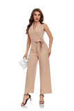 ly1381 Champagne Women’s Sleeveless High Waist Wide Leg Romper